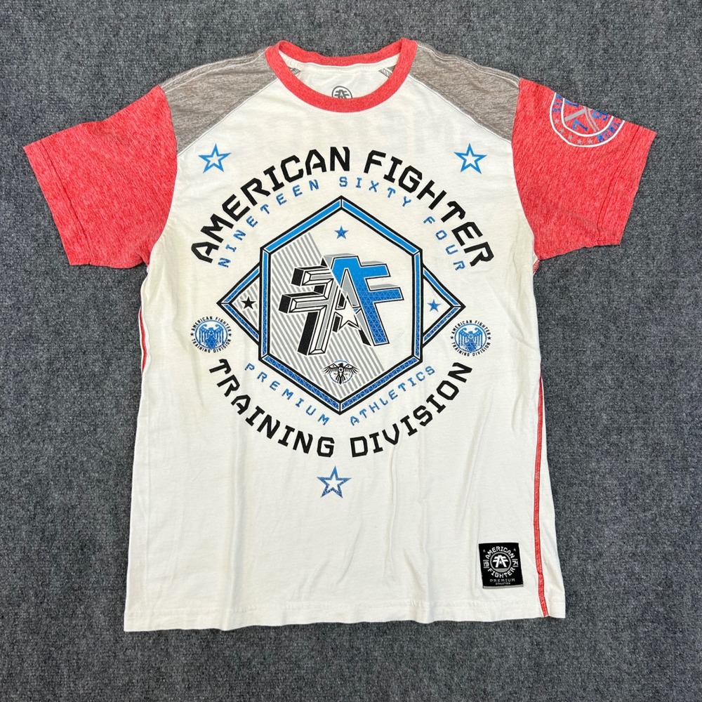 American Fighter Mens Training Division Graphic T-Shirt White Red Grey Large